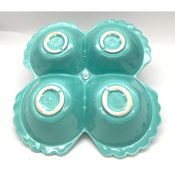 Vtg. MCM Classic California Pottery Turquoise  Relish Tray - Picture 2 of 3